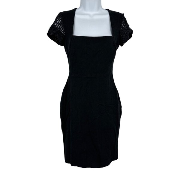 Roland Mouret for Banana Republic Black Mesh Sleeve Bodycon Dress Size 6 - Picture 1 of 11
